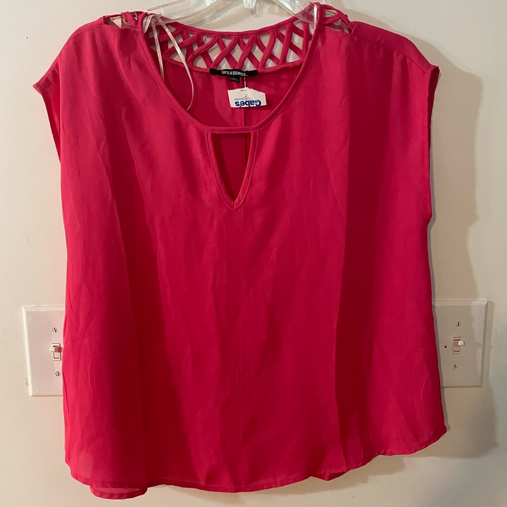 UPS & Downs Bright Pink Women's Keyhole Top with Lattice Back Size M